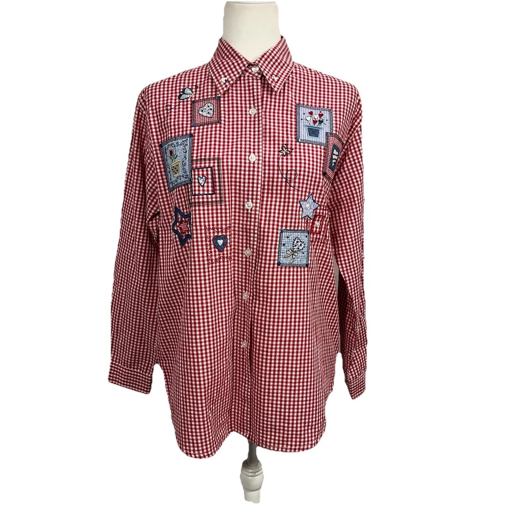 VTG Quizz Again Embroidered Shirt Sz. Small Country Apple Picking Check Plaid